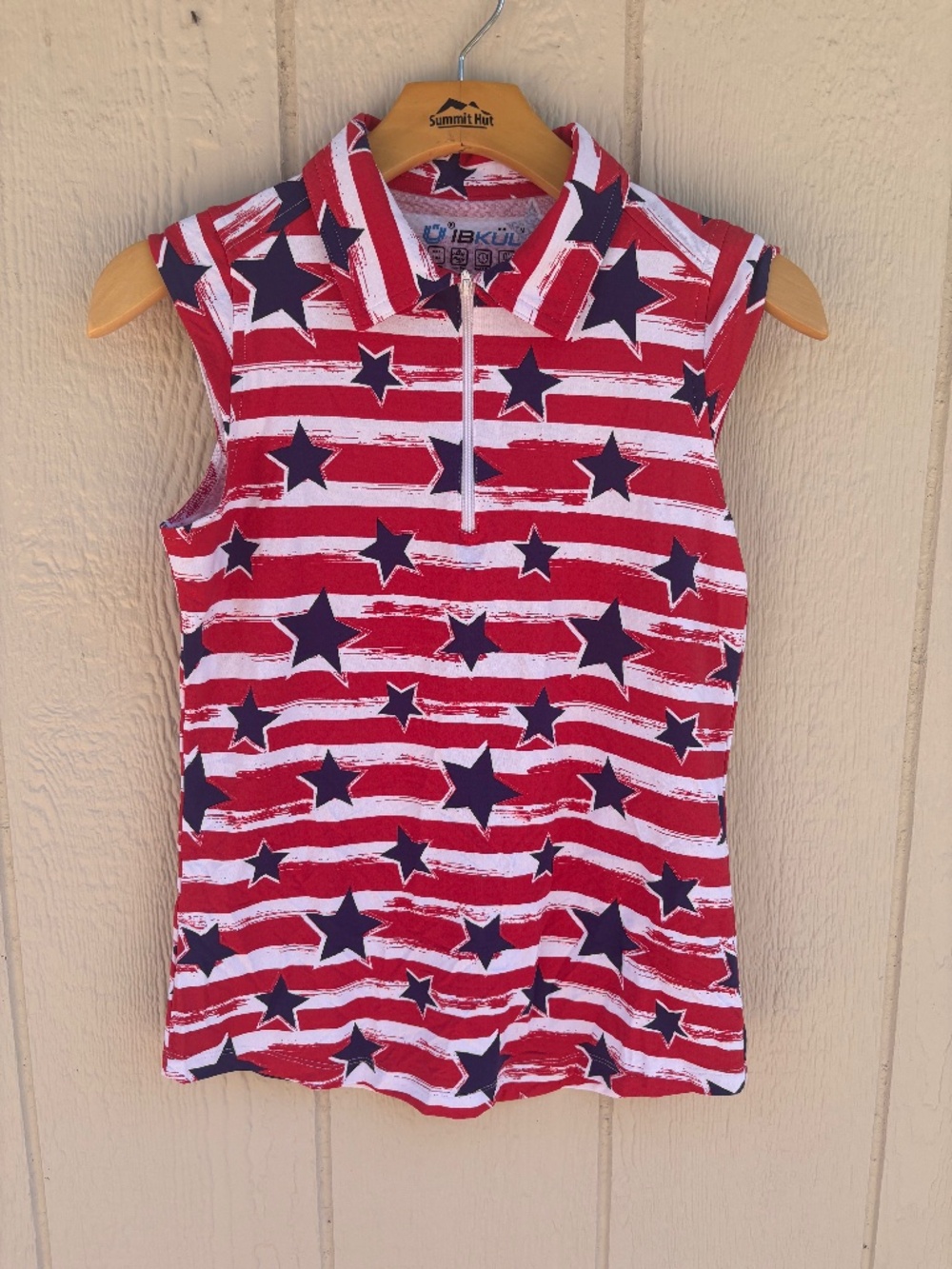 IBKUL Americana Sleeveless Zip Polo Shirt Women's XS Red White Blue 4th of July - Picture 2 of 8